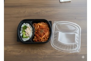 TWO COMPARTMENT MICROWAVE FOOD SERVING CONTAINER 