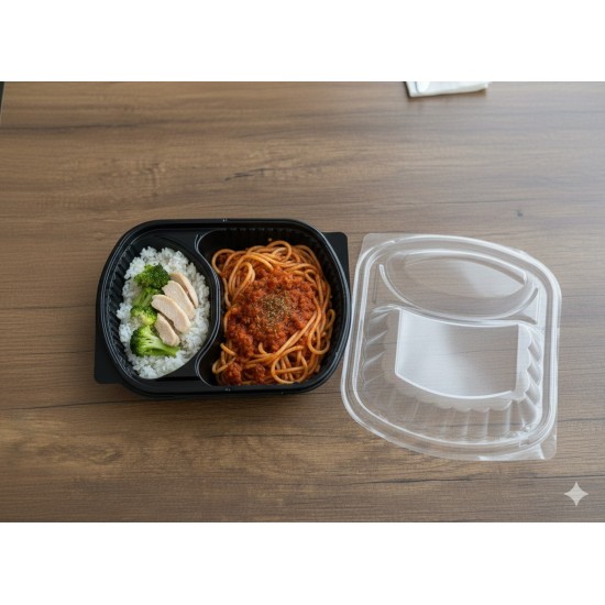 TWO COMPARTMENT MICROWAVE FOOD SERVING CONTAINER 