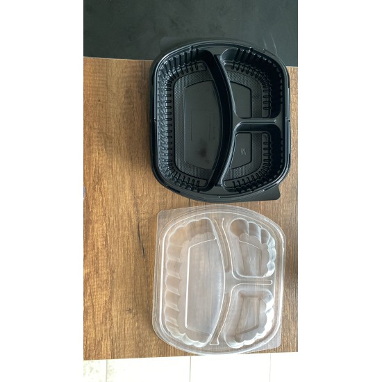 THREE COMPARTMENT MICROWAVE FOOD SERVING CONTAINER 