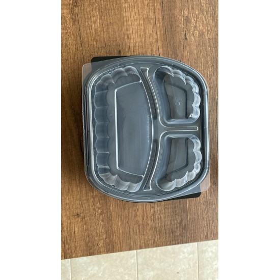 THREE COMPARTMENT MICROWAVE FOOD SERVING CONTAINER 