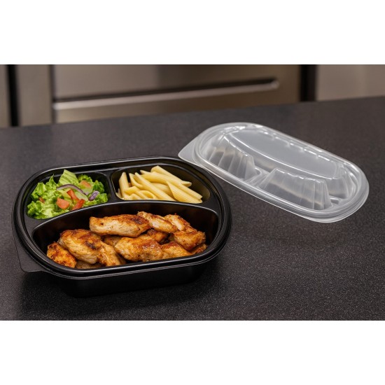 THREE COMPARTMENT MICROWAVE FOOD SERVING CONTAINER 